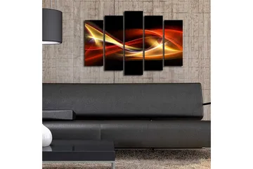 Stor Canvastavla i 5 delar 105x70 cm - Dynamiska ljusvågor i röda och gyllene nyanser - Röd / Guld / Svart - Inredning - Tavlor & posters - Canvastavla