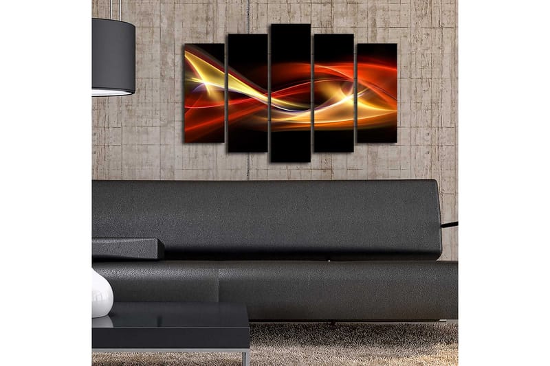 Stor Canvastavla i 5 delar 105x70 cm - Dynamiska ljusvågor i röda och gyllene nyanser - Röd / Guld / Svart - Inredning - Tavlor & posters - Canvastavla