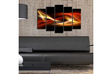 Stor Canvastavla i 5 delar 105x70 cm - Dynamiska ljusvågor i röda och gyllene nyanser - Röd / Guld / Svart - Inredning - Tavlor & posters - Canvastavla