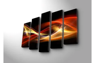 Stor Canvastavla i 5 delar 105x70 cm - Dynamiska ljusvågor i röda och gyllene nyanser - Röd / Guld / Svart - Inredning - Tavlor & posters - Canvastavla