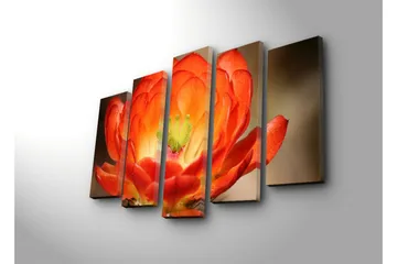 Stor Canvastavla i 5 delar 105x70 cm - Färgglad blomma med djup orangea och röda nyanser - Orange / Grön - Inredning - Tavlor & posters - Canvastavla