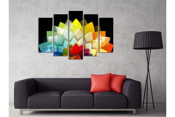 Stor Canvastavla i 5 delar 105x70 cm - Färgglad blomsterkomposition med geometriska former - Grön / Gul / Röd - Inredning - Tavlor & posters - Canvastavla