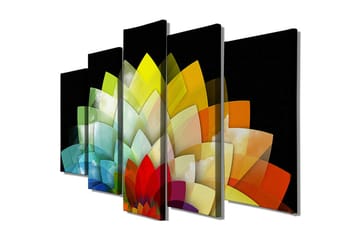 Stor Canvastavla i 5 delar 105x70 cm - Färgglad blomsterkomposition med geometriska former - Grön / Gul / Röd - Inredning - Tavlor & posters - Canvastavla
