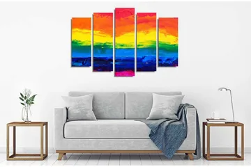 Stor Canvastavla i 5 delar 105x70 cm - Färgglad regnbåge i abstrakt stil - Röd / Gul / Blå - Inredning - Tavlor & posters - Canvastavla