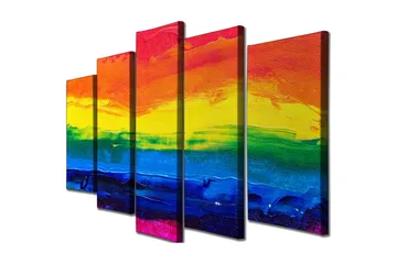Stor Canvastavla i 5 delar 105x70 cm - Färgglad regnbåge i abstrakt stil - Röd / Gul / Blå - Inredning - Tavlor & posters - Canvastavla