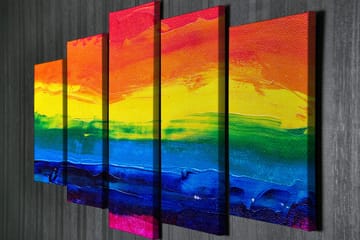 Stor Canvastavla i 5 delar 105x70 cm - Färgglad regnbåge i abstrakt stil - Röd / Gul / Blå - Inredning - Tavlor & posters - Canvastavla