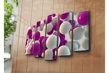 Stor Canvastavla i 5 delar 105x70 cm - Färgglad sammansättning av sfärer i olika storlekar - Lila / Vit - Inredning - Tavlor & posters - Canvastavla