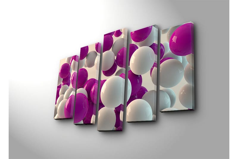 Stor Canvastavla i 5 delar 105x70 cm - Färgglad sammansättning av sfärer i olika storlekar - Lila / Vit - Inredning - Tavlor & posters - Canvastavla