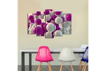 Stor Canvastavla i 5 delar 105x70 cm - Färgglad sammansättning av sfärer i olika storlekar - Lila / Vit - Inredning - Tavlor & posters - Canvastavla