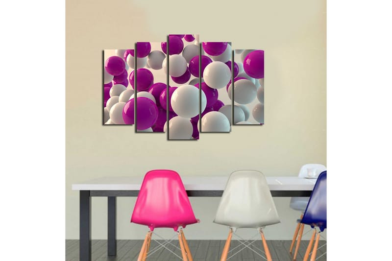 Stor Canvastavla i 5 delar 105x70 cm - Färgglad sammansättning av sfärer i olika storlekar - Lila / Vit - Inredning - Tavlor & posters - Canvastavla