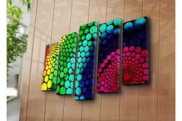 Stor Canvastavla i 5 delar 105x70 cm - Färgglad spiral av cirklar i olika storlekar - Grön / Blå / Rosa - Inredning - Tavlor & posters - Canvastavla