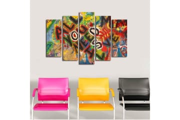 Stor Canvastavla i 5 delar 105x70 cm - Färgglad väggmålning med budskapet ALL YOU NEED IS LOVE - Röd / Grön / Gul - Inredning - Tavlor & posters - Canvastavla