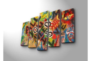 Stor Canvastavla i 5 delar 105x70 cm - Färgglad väggmålning med budskapet ALL YOU NEED IS LOVE - Röd / Grön / Gul - Inredning - Tavlor & posters - Canvastavla