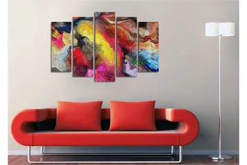 Stor Canvastavla i 5 delar 105x70 cm - Färgrik abstrakt komposition med svepande former - Röd / Gul / Blå - Inredning - Tavlor & posters - Canvastavla