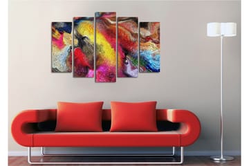 Stor Canvastavla i 5 delar 105x70 cm - Färgrik abstrakt komposition med svepande former - Röd / Gul / Blå - Inredning - Tavlor & posters - Canvastavla