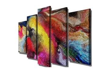 Stor Canvastavla i 5 delar 105x70 cm - Färgrik abstrakt komposition med svepande former - Röd / Gul / Blå - Inredning - Tavlor & posters - Canvastavla