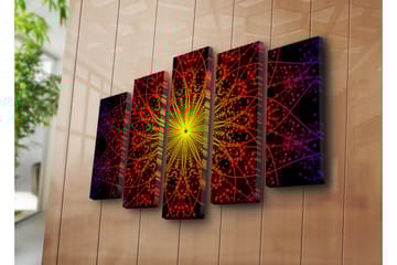 Stor Canvastavla i 5 delar 105x70 cm - Färgrik mandala med strålar av ljus - Gul / Röd / Svart - Inredning - Tavlor & posters - Canvastavla