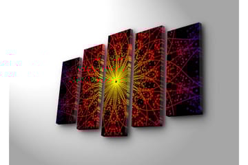 Stor Canvastavla i 5 delar 105x70 cm - Färgrik mandala med strålar av ljus - Gul / Röd / Svart - Inredning - Tavlor & posters - Canvastavla