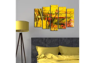 Stor Canvastavla i 5 delar 105x70 cm - Färgstark abstrakt komposition med inslag av gult och rött - Gult / Rött / Grönt - Inredning - Tavlor & posters - Canvastavla