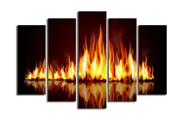 Stor Canvastavla i 5 delar 105x70 cm - Lågor som dansar i en eldkomposition - Orange / Röd / Svart - Inredning - Tavlor & posters - Canvastavla