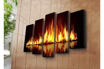 Stor Canvastavla i 5 delar 105x70 cm - Lågor som dansar i en eldkomposition - Orange / Röd / Svart - Inredning - Tavlor & posters - Canvastavla