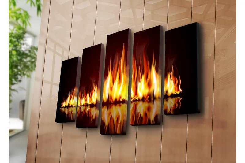 Stor Canvastavla i 5 delar 105x70 cm - Lågor som dansar i en eldkomposition - Orange / Röd / Svart - Inredning - Tavlor & posters - Canvastavla