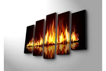 Stor Canvastavla i 5 delar 105x70 cm - Lågor som dansar i en eldkomposition - Orange / Röd / Svart - Inredning - Tavlor & posters - Canvastavla