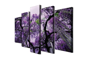 Stor Canvastavla i 5 delar 105x70 cm - Lila blomsterhäng av wisteria - Lila / Grön / Svart - Inredning - Tavlor & posters - Canvastavla