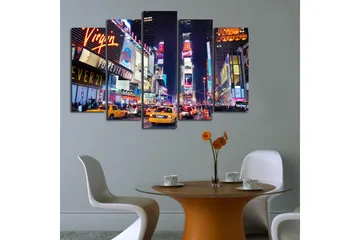 Stor Canvastavla i 5 delar 105x70 cm - Livlig stadsbild av Times Square med neonskyltar och trafik - Gult / Blått / Rött - Inredning - Tavlor & posters - Canvastavla