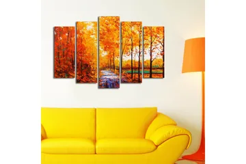 Stor Canvastavla i 5 delar 105x70 cm - Lummig skog med höstfärger och en stig - Orange / Gult / Grönt - Inredning - Tavlor & posters - Canvastavla
