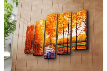 Stor Canvastavla i 5 delar 105x70 cm - Lummig skog med höstfärger och en stig - Orange / Gult / Grönt - Inredning - Tavlor & posters - Canvastavla
