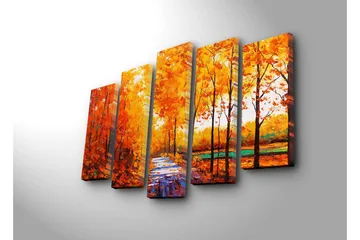 Stor Canvastavla i 5 delar 105x70 cm - Lummig skog med höstfärger och en stig - Orange / Gult / Grönt - Inredning - Tavlor & posters - Canvastavla