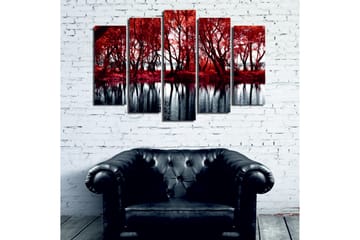 Stor Canvastavla i 5 delar 105x70 cm - Rödskiftande träd vid en spegelblanka sjö - Röd / Svart - Inredning - Tavlor & posters - Canvastavla