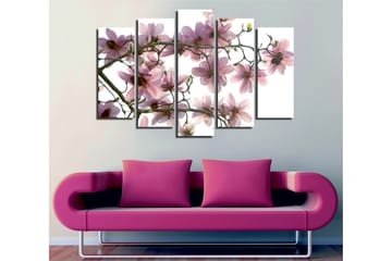 Stor Canvastavla i 5 delar 105x70 cm - Rosa magnoliablommor på grenar - Rosa / Grön / Brun - Inredning - Tavlor & posters - Canvastavla