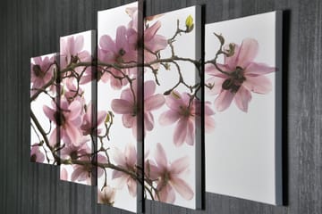 Stor Canvastavla i 5 delar 105x70 cm - Rosa magnoliablommor på grenar - Rosa / Grön / Brun - Inredning - Tavlor & posters - Canvastavla