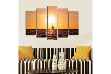 Stor Canvastavla i 5 delar 105x70 cm - Segelbåt i solnedgång över havet - Orange / Guld / Mörkblå - Inredning - Tavlor & posters - Canvastavla