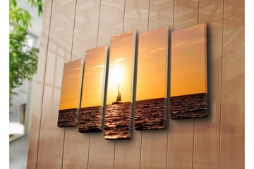 Stor Canvastavla i 5 delar 105x70 cm - Segelbåt i solnedgång över havet - Orange / Guld / Mörkblå - Inredning - Tavlor & posters - Canvastavla