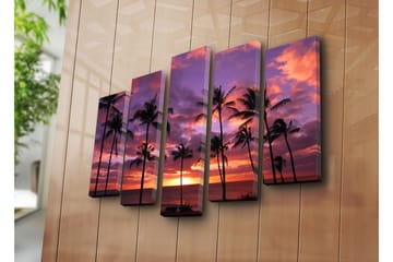 Stor Canvastavla i 5 delar 105x70 cm - Solnedgång över havet med palmer i silhuett - Lila / Orange / Svart - Inredning - Tavlor & posters - Canvastavla