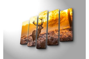 Stor Canvastavla i 5 delar 105x70 cm - Ståtlig älg i soluppgångens gyllene ljus - Guld / Brunt / Beige - Inredning - Tavlor & posters - Canvastavla