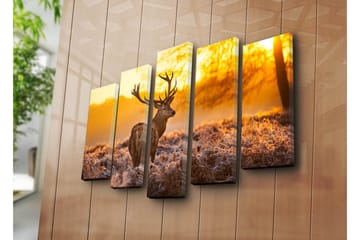 Stor Canvastavla i 5 delar 105x70 cm - Ståtlig älg i soluppgångens gyllene ljus - Guld / Brunt / Beige - Inredning - Tavlor & posters - Canvastavla