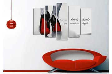 Stor Canvastavla i 5 delar 105x70 cm - Svarta högklackade skor med röda detaljer - Svart / Röd / Grå - Inredning - Tavlor & posters - Canvastavla