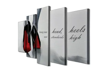 Stor Canvastavla i 5 delar 105x70 cm - Svarta högklackade skor med röda detaljer - Svart / Röd / Grå - Inredning - Tavlor & posters - Canvastavla