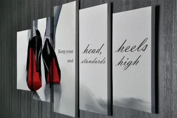 Stor Canvastavla i 5 delar 105x70 cm - Svarta högklackade skor med röda detaljer - Svart / Röd / Grå - Inredning - Tavlor & posters - Canvastavla