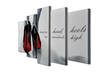 Stor Canvastavla i 5 delar 105x70 cm - Svarta högklackade skor med röda detaljer - Svart / Röd / Grå - Inredning - Tavlor & posters - Canvastavla