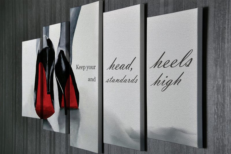 Stor Canvastavla i 5 delar 105x70 cm - Svarta högklackade skor med röda detaljer - Svart / Röd / Grå - Inredning - Tavlor & posters - Canvastavla