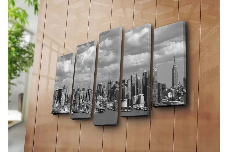 Stor Canvastavla i 5 delar 105x70 cm - Svartvit stadsbild av en skyline med höga byggnader - Svart / Vitt / Grått - Inredning - Tavlor & posters - Canvastavla