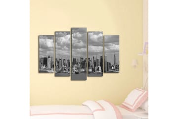 Stor Canvastavla i 5 delar 105x70 cm - Svartvit stadsbild av en skyline med höga byggnader - Svart / Vitt / Grått - Inredning - Tavlor & posters - Canvastavla