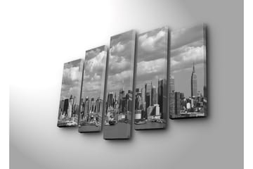 Stor Canvastavla i 5 delar 105x70 cm - Svartvit stadsbild av en skyline med höga byggnader - Svart / Vitt / Grått - Inredning - Tavlor & posters - Canvastavla