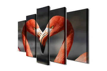 Stor Canvastavla i 5 delar 105x70 cm - Två flamingos som formar ett hjärta med sina näbbar - Röd / Svart - Inredning - Tavlor & posters - Canvastavla