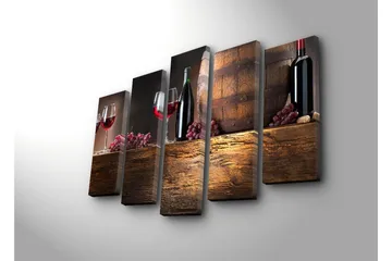 Stor Canvastavla i 5 delar 105x70 cm - Viner och druvor i en rustik miljö - Röd / Brun / Lila - Inredning - Tavlor & posters - Canvastavla